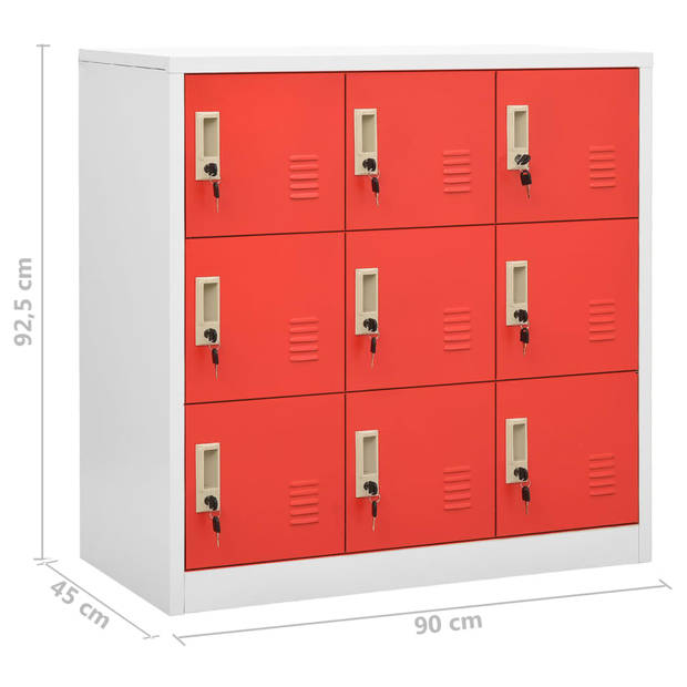 vidaXL Lockerkasten 5 st 90x45x92,5 cm staal lichtgrijs en rood