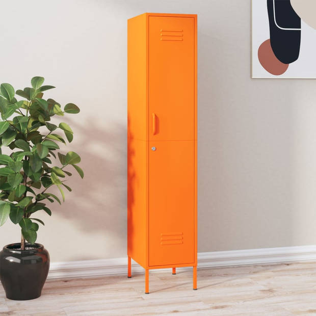 The Living Store lockerkast Oranje Staal - 35 x 46 x 180 cm - Inclusief slot - Verstelbare schappen - Draagvermogen 40