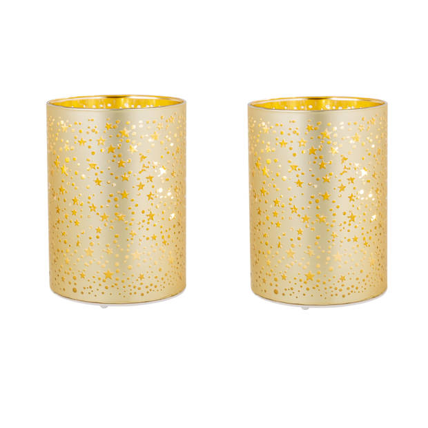2x stuks led kaarsen sterren kaars goud D9 x H12 cm - LED kaarsen