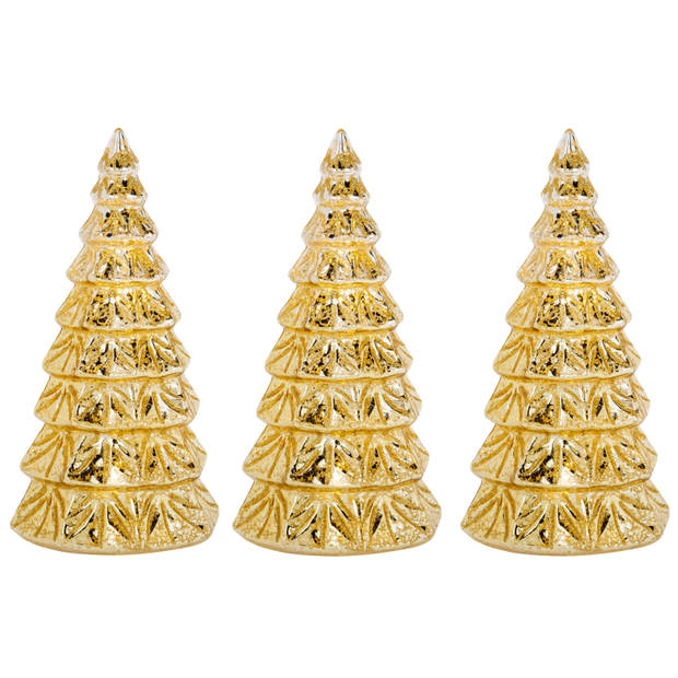 3x stuks led kaarsen kerstboom kaars goud D9 x H15 cm - LED kaarsen