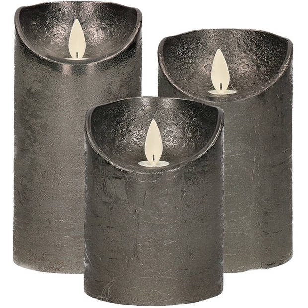 Set van 3x stuks Antraciet grijze Led kaarsen met bewegende vlam - LED kaarsen