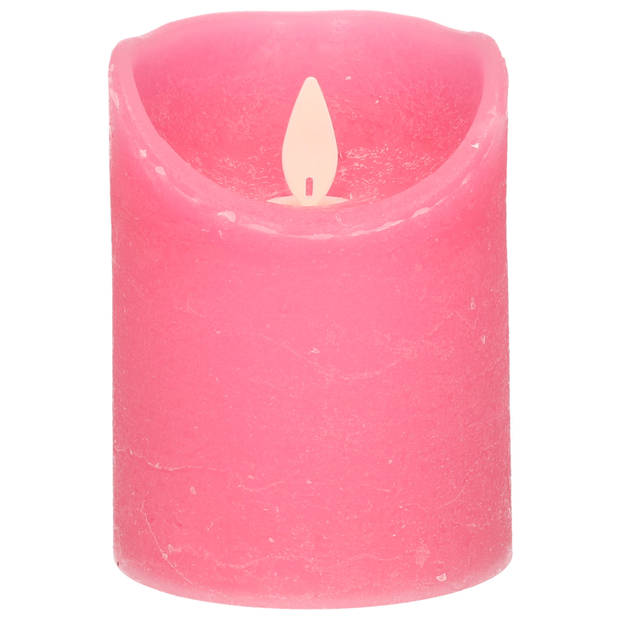 1x Fuchsia roze LED kaarsen / stompkaarsen met bewegende vlam 10 cm - LED kaarsen