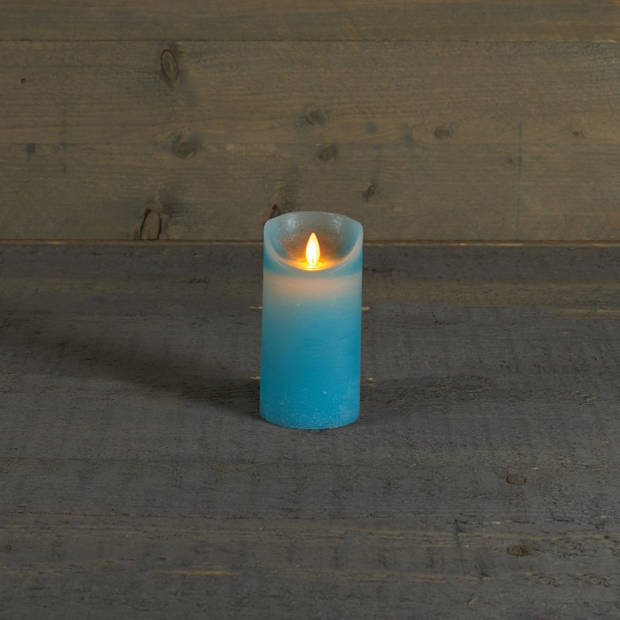 2x Aqua blauwe LED kaarsen / stompkaarsen met bewegende vlam 15 cm - LED kaarsen