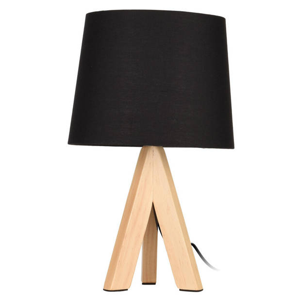 2x stuks tafellampen/schemerlampjes zwarte kap en houten poten 29 cm - Tafellampen
