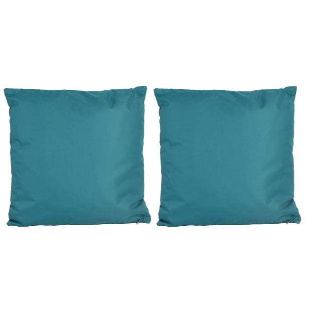 2x Bank/sier kussens voor binnen en buiten in de kleur petrol blauw 45 x 45 cm - Sierkussens