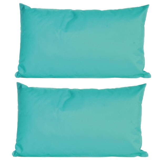 2x Bank/sier kussens voor binnen en buiten in de kleur aqua blauw 30 x 50 cm - Sierkussens