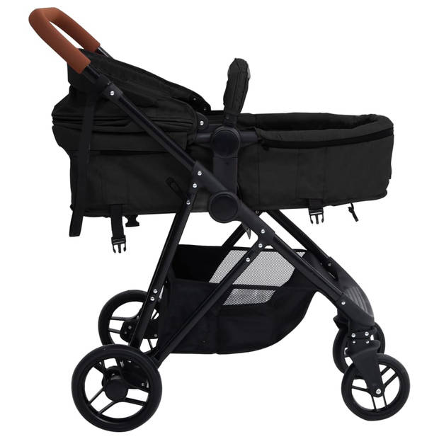 vidaXL Kinderwagen 3-in-1 staal antracietkleurig en zwart