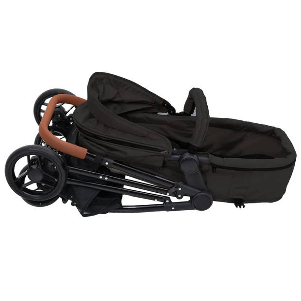 vidaXL Kinderwagen 3-in-1 staal antracietkleurig en zwart