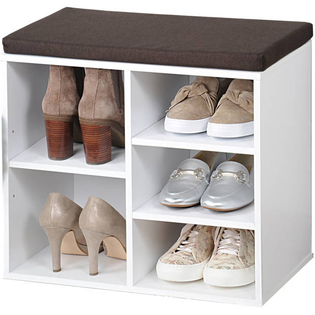 Wit houten bank schoenenkastje/schoenrekje 29 x 48 x 51 cm met zitkussen - Schoenenrekken