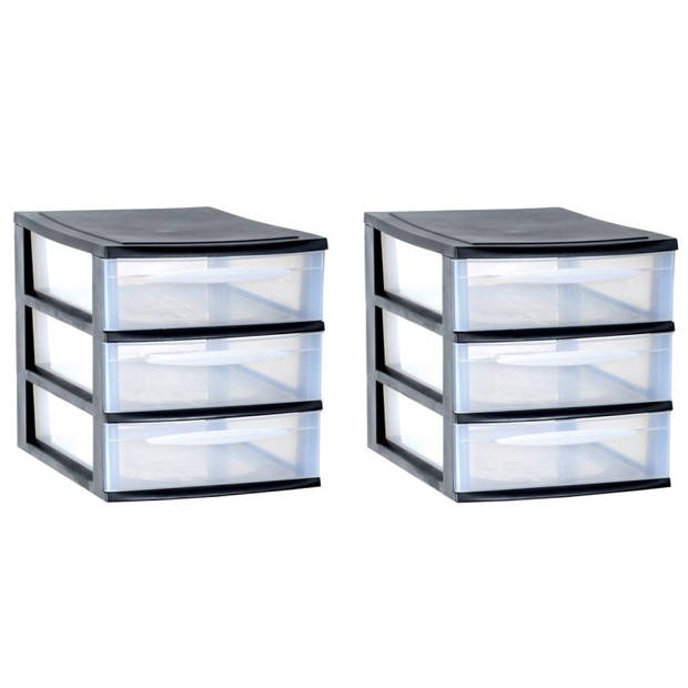 Ladenkast/bureau organizer zwart stapelbaar A4 met 3x lades L26 x B36 x H28 cm - Ladeblok