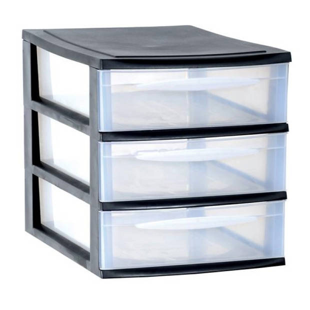 Ladenkast/bureau organizer zwart stapelbaar A4 met 3x lades L26 x B36 x H28 cm - Ladeblok