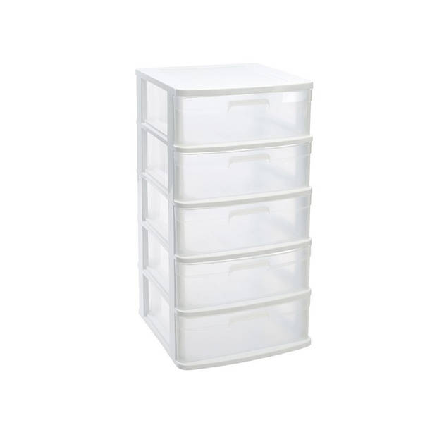 Ladeblok/bureau organizer met 5x lades wit/transparant L40 x B39 x H81 cm - Ladeblok