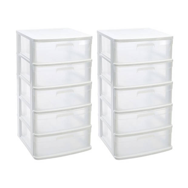 Ladeblok/bureau organizer met 5x lades wit/transparant L40 x B39 x H81 cm - Ladeblok