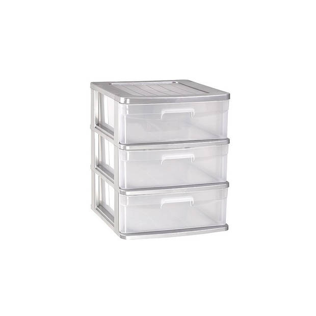 Ladeblok/bureau organizer met 3x lades grijs/transparant L40 x B39 x H49.5 cm - Ladeblok