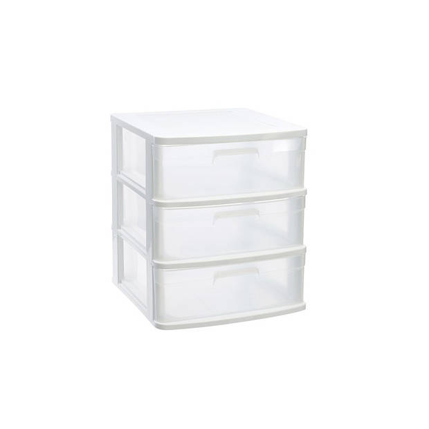 Ladeblok/bureau organizer met 3x lades wit/transparant L40 x B39 x H49.5 cm - Ladeblok