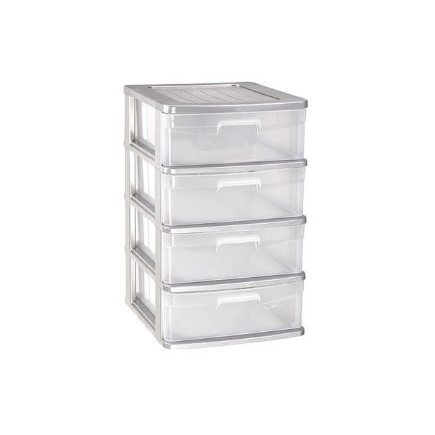 Ladeblok/bureau organizer met 4x lades grijs/transparant L40 x B39 x H65 cm - Ladeblok