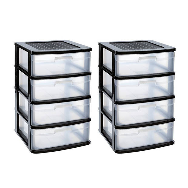 Ladeblok/bureau organizer met 4x lades zwart/transparant L40 x B39 x H65 cm - Ladeblok