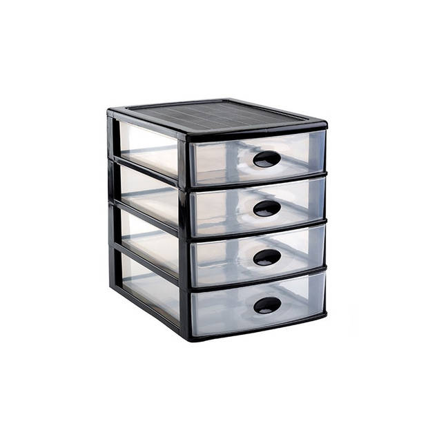 Ladeblok/bureau organizer met 4x lades zwart/transparant L35,5 x B27 x H35 cm - Ladeblok