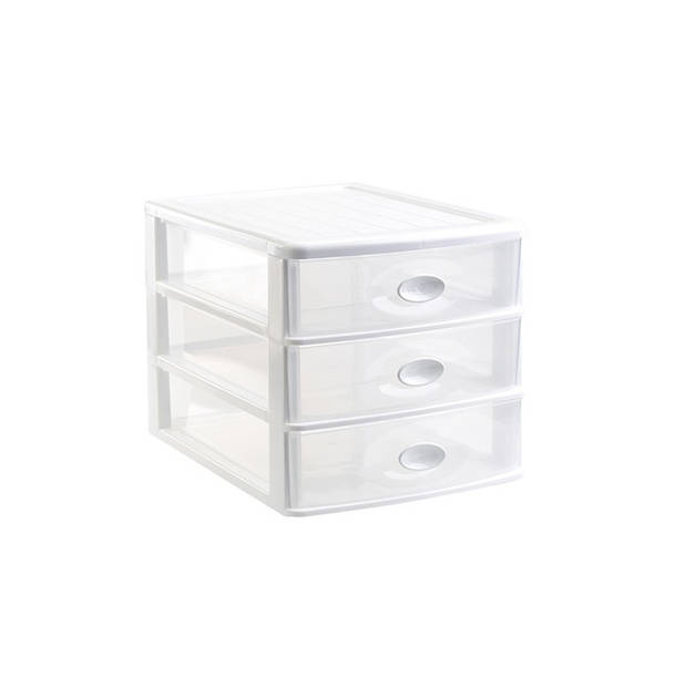 Ladeblok/bureau organizer met 3x lades wit/transparant L35,5 x B27 x H27 cm - Ladeblok