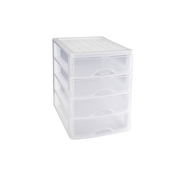 Plasticforte Ladeblok/bureau organizer met 4x lades - wit/transparant - L35,5 x B27 x H35 cm - Ladeblok