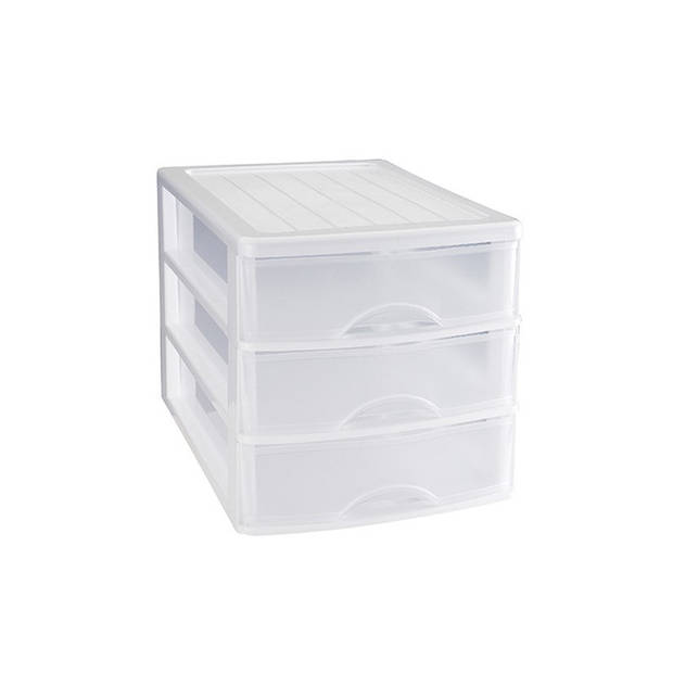 Ladeblok/bureau organizer met 3 lades wit/transparant L 35,5 x B 27 x H 26 cm - Ladeblok