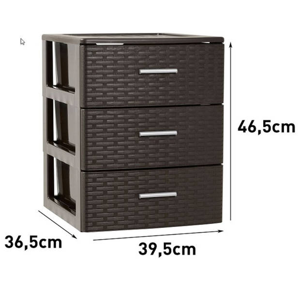 Ladeblok/bureau organizer met 3 lades rotan bruin 39,5 x 36,5 x 46,5 cm - Ladeblok