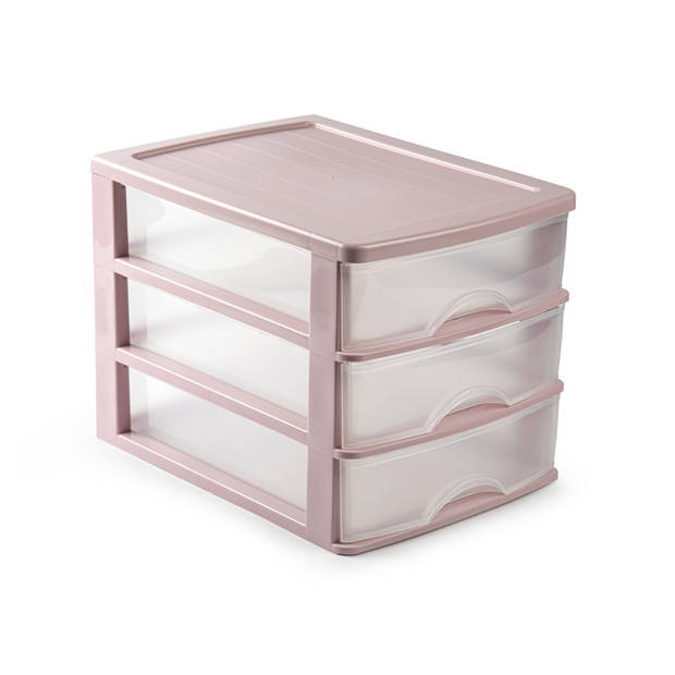 Ladeblok/bureau organizer met 3 lades roze/transparant L 35,5 x B 27 x H 26 cm - Ladeblok