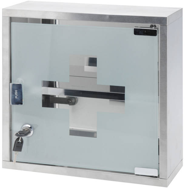 Medicijn/EHBO kastje met glazen deur met slotje 30 x 12 cm - Medicijnkastjes