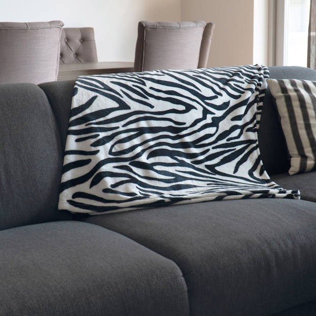 Fluffy/ coral fleece plaid/deken zebra dieren print 120 x 160 cm - Plaids