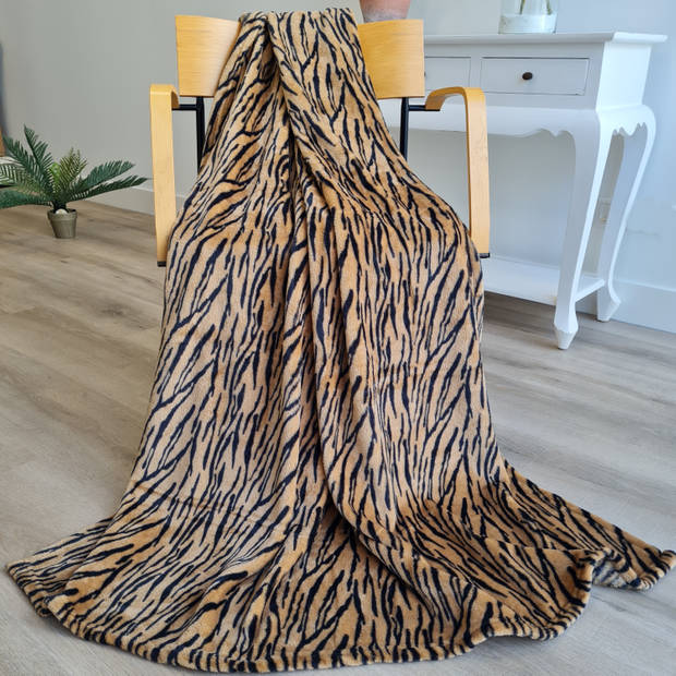 Fluffy/ coral fleece plaid/deken tijger dieren print 120 x 160 cm - Plaids
