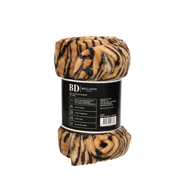 Fluffy/ coral fleece plaid/deken tijger dieren print 120 x 160 cm - Plaids