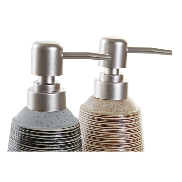 Badkamerset met zeeppompje en tandenborstel beker beige polystone 18 cm - Badkameraccessoireset