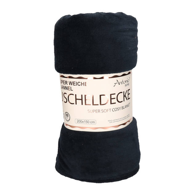 Flanellen/fleece polyester deken/plaid navy blauw 150 x 200 cm - Plaids