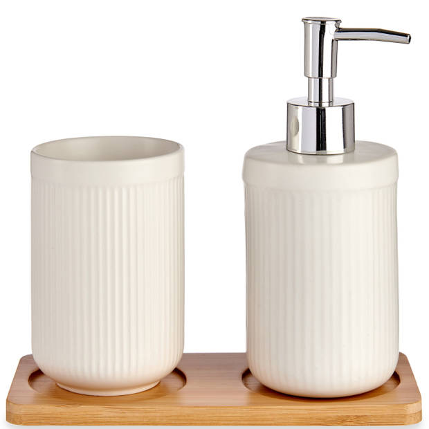 Badkamer accessoires set 3-delig wit gestreept van keramiek - Badkameraccessoireset