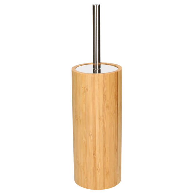 Toiletborstel bruin met houder van bamboe 37 cm - Toiletborstels