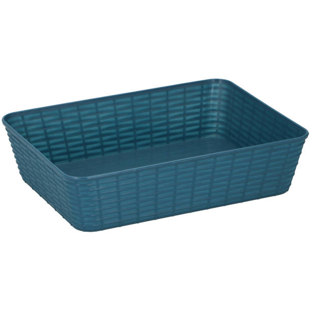 1x Blauwe plastic opbergmanden rechthoekig 25 x 19 x 6 cm - Opbergmanden