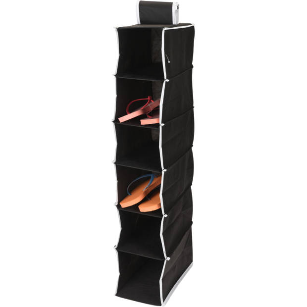 Storage Solutions Hangende kast organizer - zwart - met 6 vakken - 15 x 30 x 84 cm - Opbergmanden