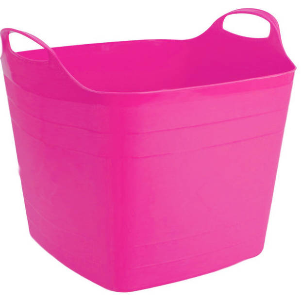 2x stuks flexibele kuip emmer/wasmand vierkant fuchsia roze 40 liter - Wasmanden