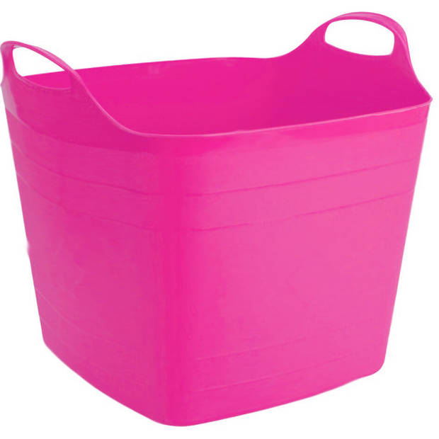 2x stuks flexibele kuip opbergmanden vierkant fuchsia roze 40 liter 42 x 42 cm - Opbergmanden