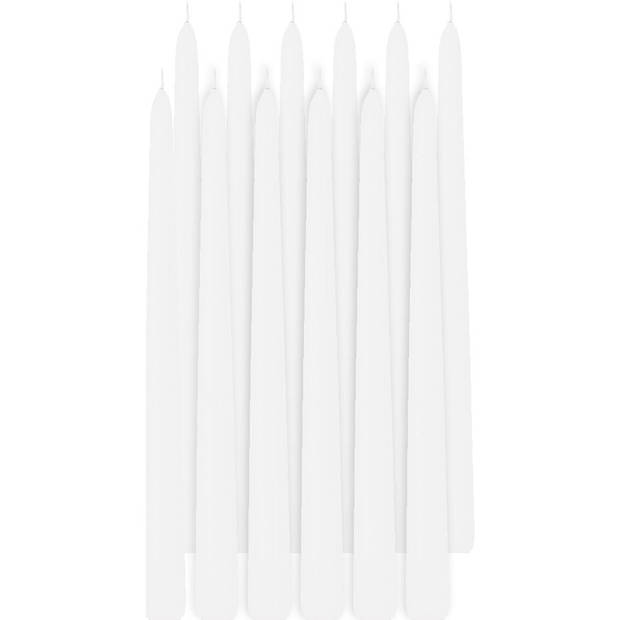 12x Lange kaarsen wit 30 cm 13 branduren dinerkaarsen/tafelkaarsen - Dinerkaarsen