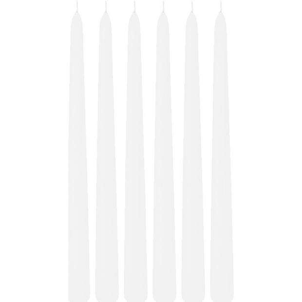 6x Lange kaarsen wit 30 cm 13 branduren dinerkaarsen/tafelkaarsen - Dinerkaarsen