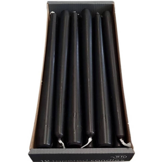 24x Lange kaarsen zwart 25 cm 8 branduren dinerkaarsen/tafelkaarsen - Dinerkaarsen