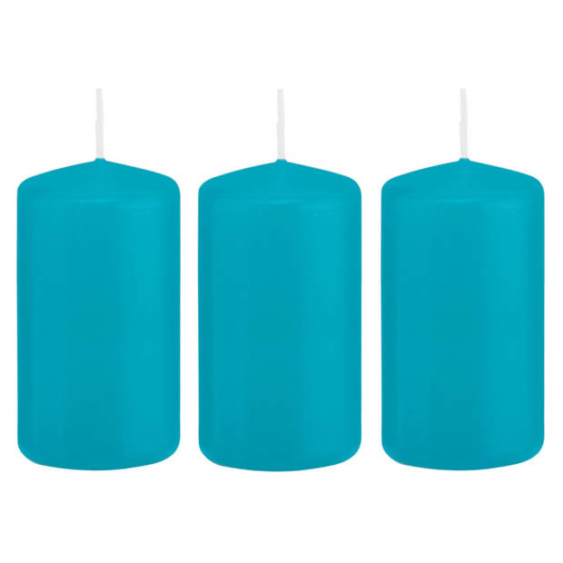 3x Kaarsen turquoise blauw 5 x 10 cm 23 branduren sfeerkaarsen - Stompkaarsen