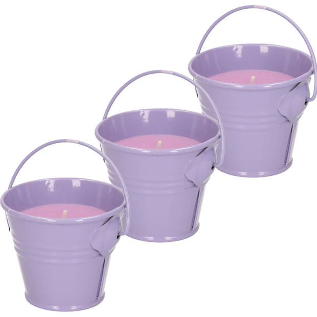 Citronella kaarsen - in zink potje - set 6x - paars - 5 branduren - geurkaarsen