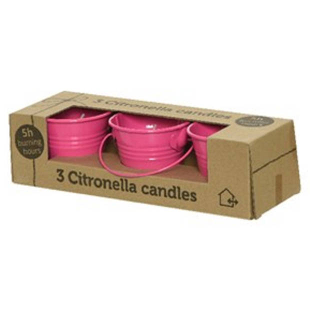 Citronella kaarsen - in zink potje - set 6x - roze - 5 branduren - geurkaarsen