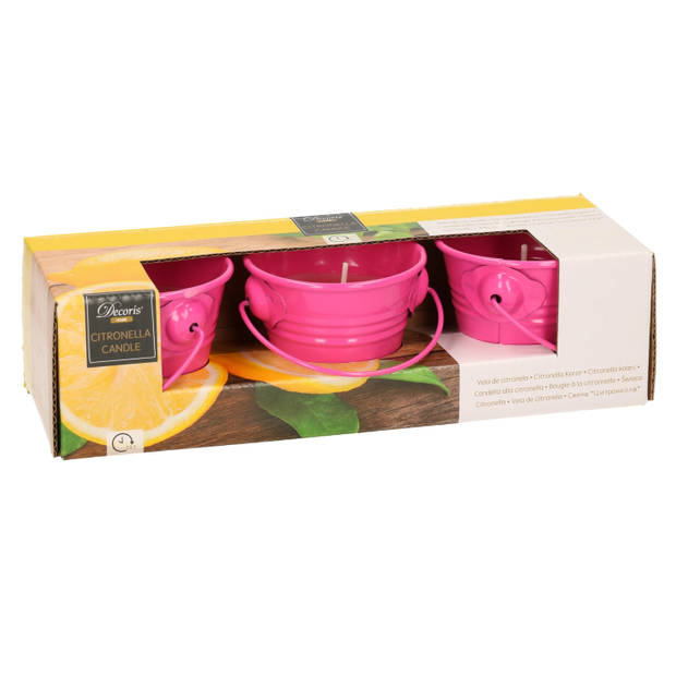 Citronella kaarsen - in zink potje - set 3x - roze - 5 branduren - geurkaarsen