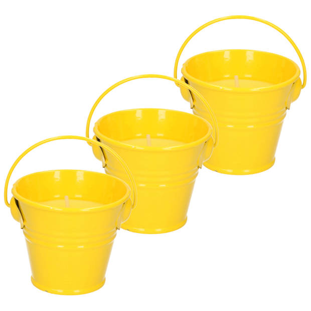 Citronella kaarsen - in zink potje - set 3x - geel - 5 branduren - geurkaarsen