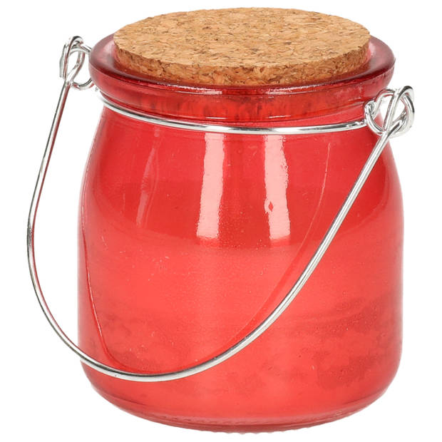 Citronella kaars - 3x - in rood glazen potje - 8 branduren - citrusgeur - geurkaarsen