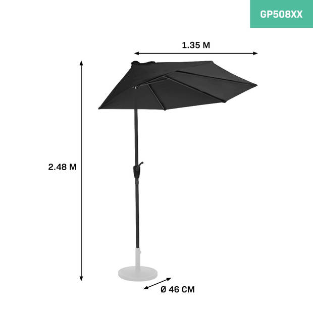 VONROC Premium Parasol Magione – Duurzame balkon parasol - Halfrond 270x135cm – UV werend doek - Antraciet/Zwart – Incl.