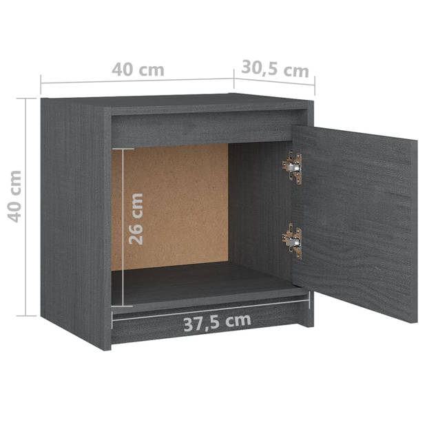 vidaXL Nachtkastjes 2st 40x30,5x40 cm massief grenenhout grijs